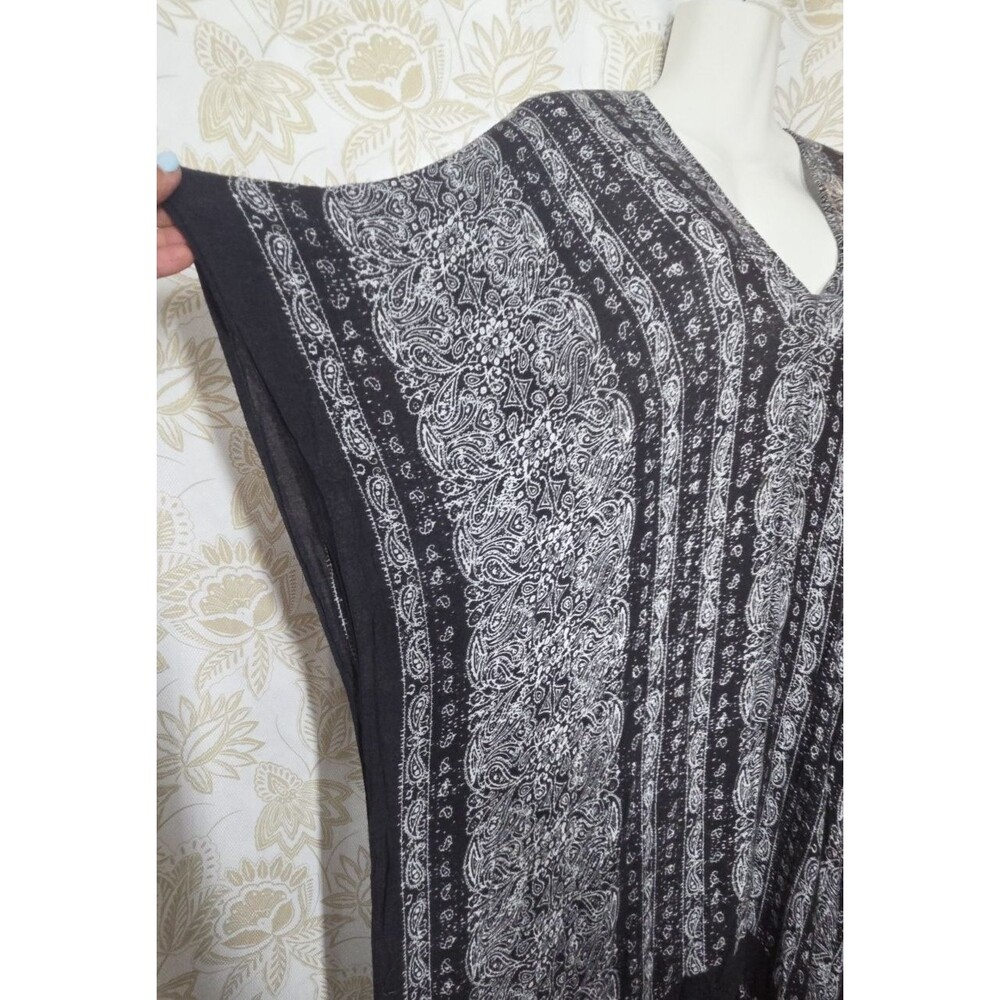 Black & White Paisley Kimono Sleeve Maxi Dress Duster Coverup Ruffle Hem OS EUC - Picture 10 of 13